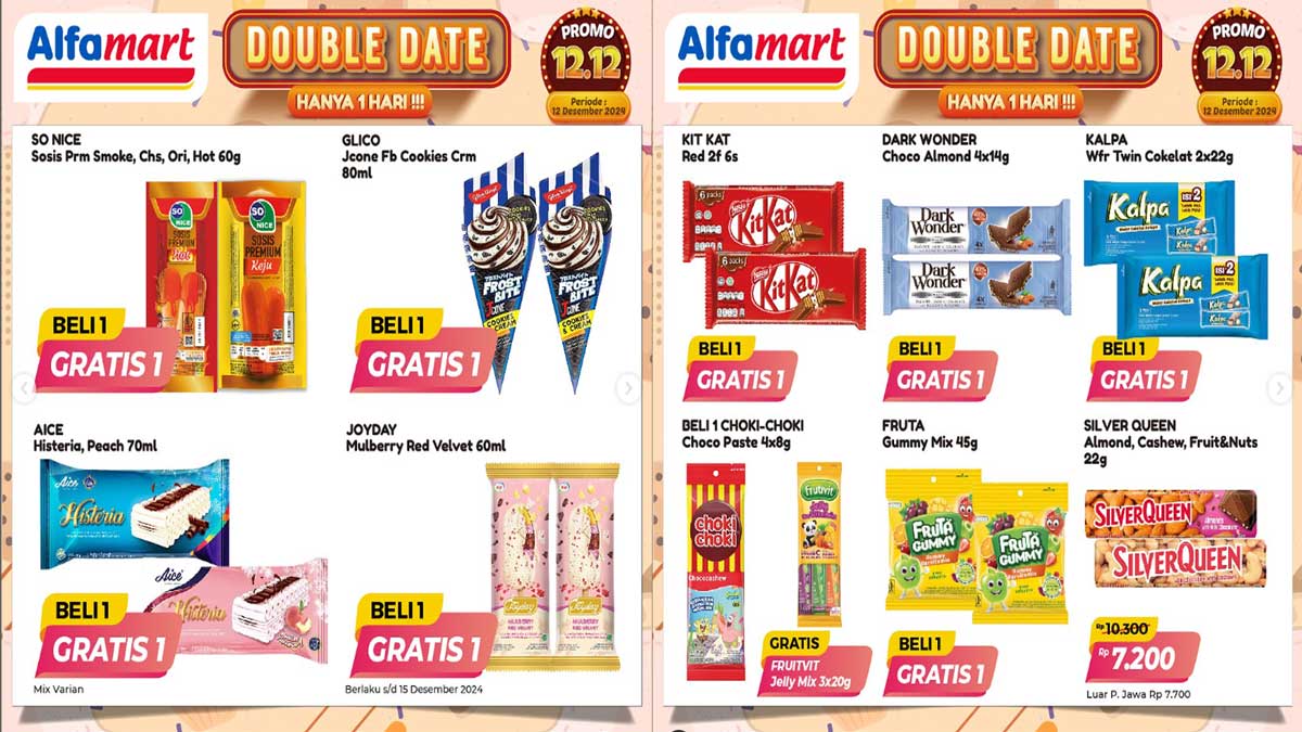 BANJIR PROMO! Alfamart Double Date Spesial 12.12 Serba Gratis, Hanya 1 Hari, Beli 1 Gratis 1