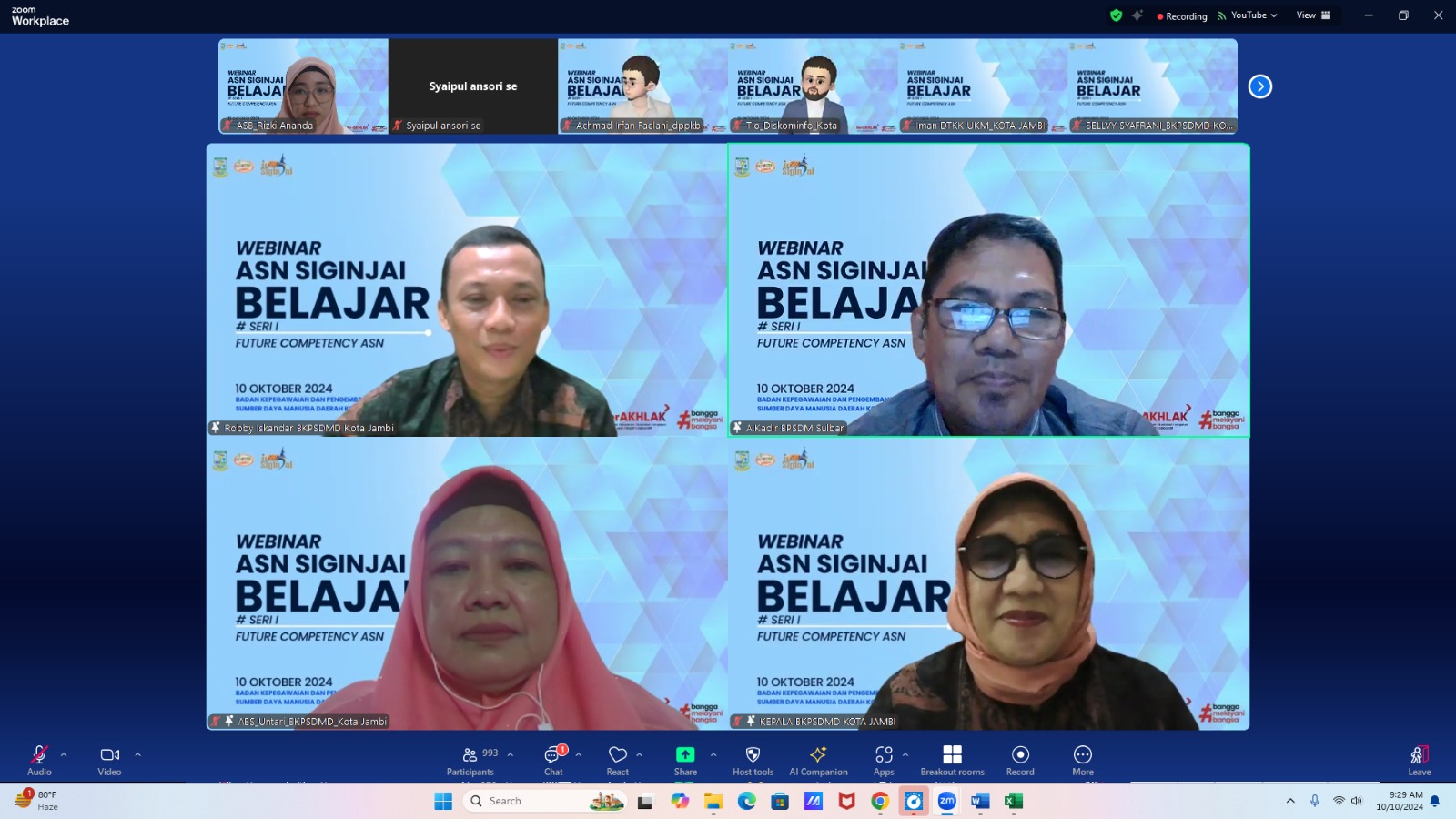 Peserta Mencapai 1000 Orang, Webinar ASN Siginjai Seri 1 Sukses Digelar Pemerintah Kota Jambi