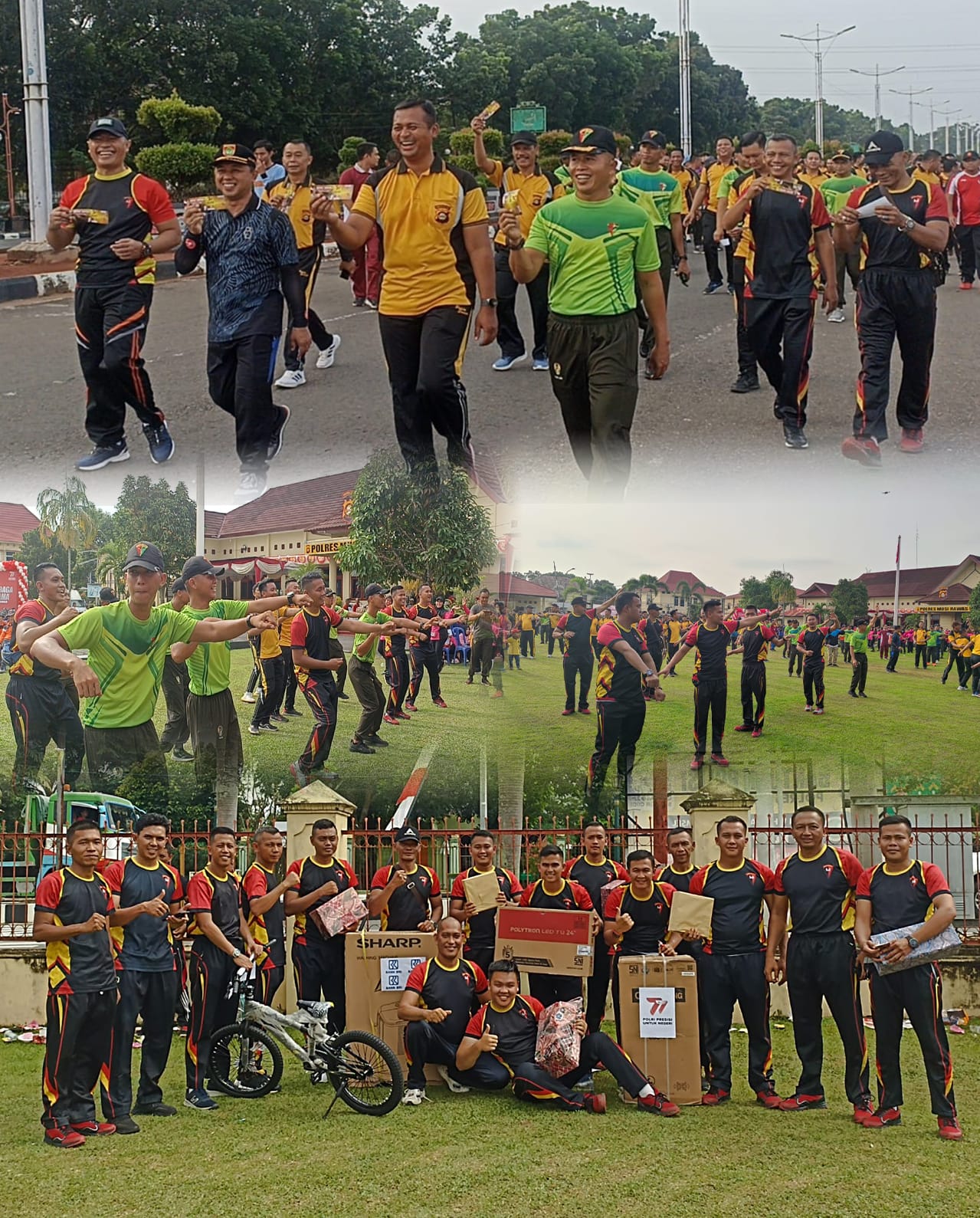 Personel Satbrimob Polda Sumsel Batalyon B Pelopor Ikuti Olahraga Bersama di Polres Mura