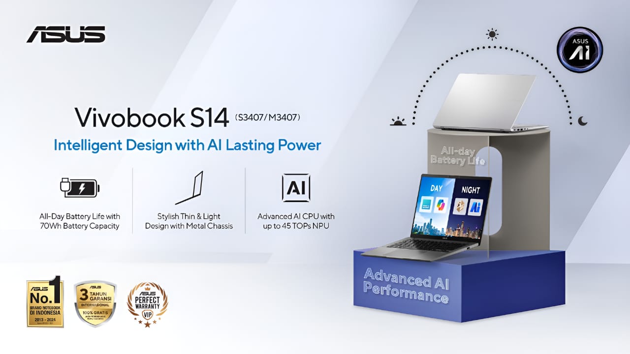 ASUS Vivobook S14, Laptop AI Modern dengan Desain Tipis dan Performa Tangguh