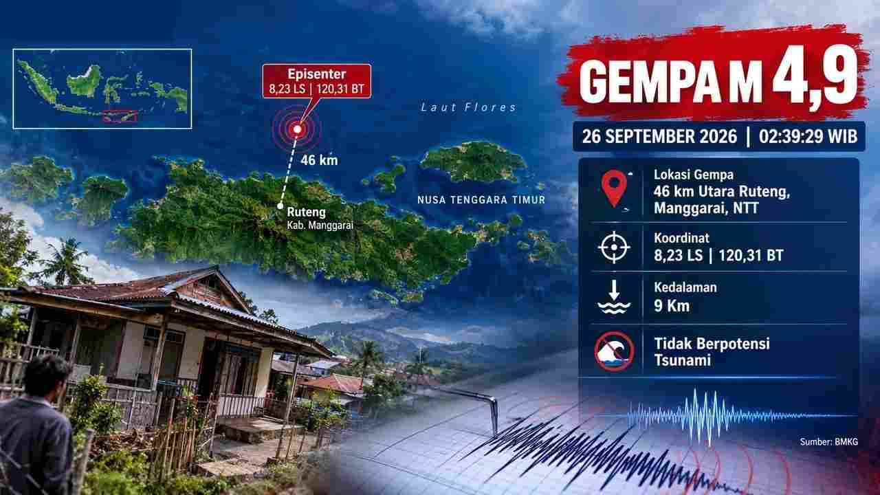 Gempa Magnitudo 4,9 Guncang Ruteng NTT, Disini Titik Episentrumnya