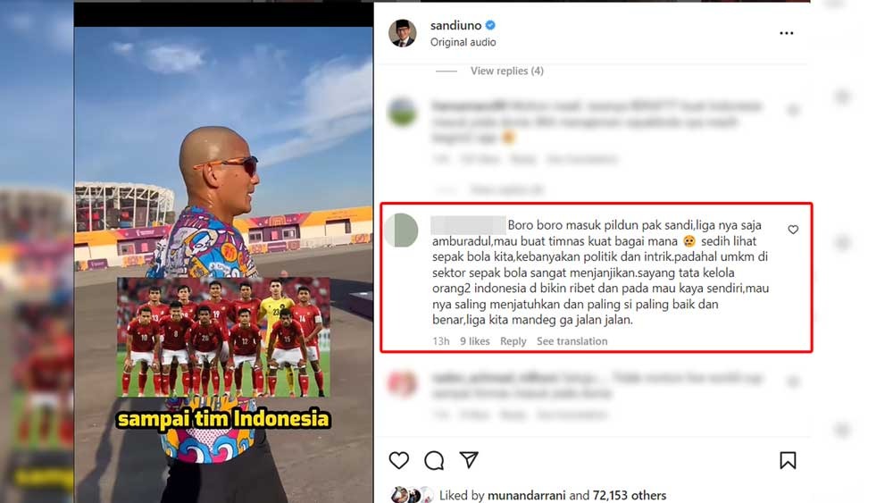 Sandiaga Uno Tak Ingin Nonton Piala Dunia Langsung Sebelum Timnas Indonesia jadi Bagian, Netizen: Boro-boro