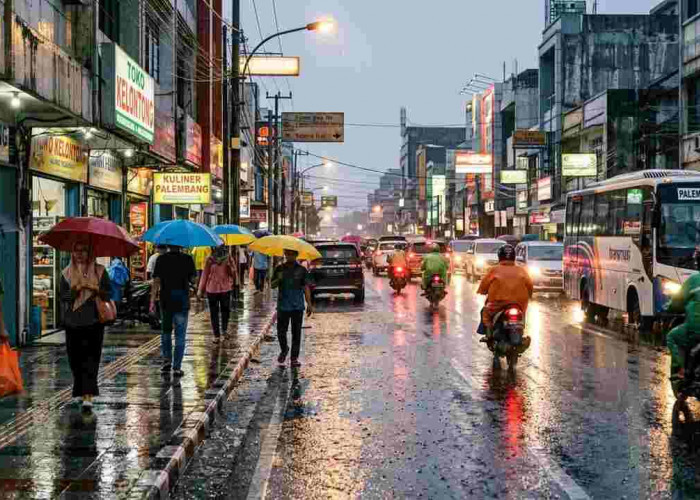Waspada! Hujan Ringan Masih Dominasi Cuaca Sumatera Selatan Hari Ini