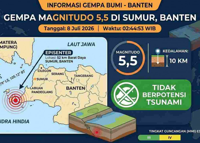 Gempa Magnitudo 5,5 Guncang Banten Dini Hari, BMKG: Tak Berpotensi Tsunami
