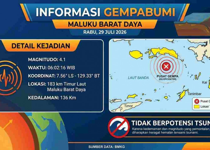 Gempa Magnitudo 4,1 Guncang Maluku Barat Daya Pagi Ini, BMKG Ungkap Lokasinya