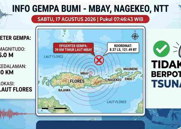 Gempa 6,0 Magnitudo Guncang Mbay Nagekeo Pagi Ini, Disusul Rentetan Gempa di NTT