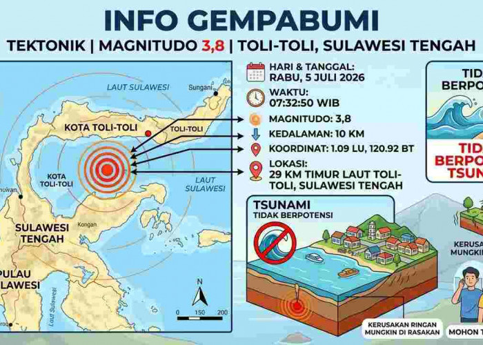 Gempa Magnitudo 3,8 Guncang Toli-Toli Pagi Ini, BMKG: Tak Berpotensi Tsunami