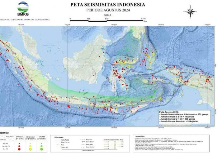 Sepanjang Agustus 2024 Terjadi 521 Kali Gempa di Indonesia, 1 Kali Gempa Merusak di Yogyakarta