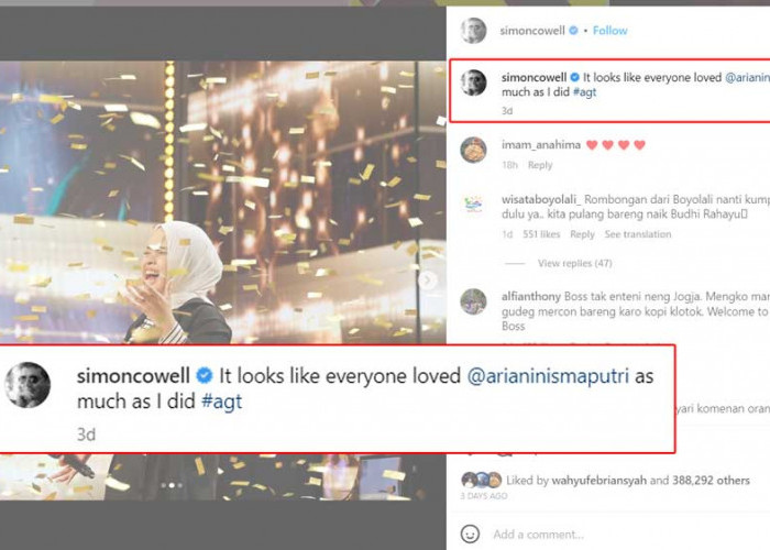 Wow Simon Cowell Posting Putri Ariani dalam Instagram Pribadinya, Ini Katanya