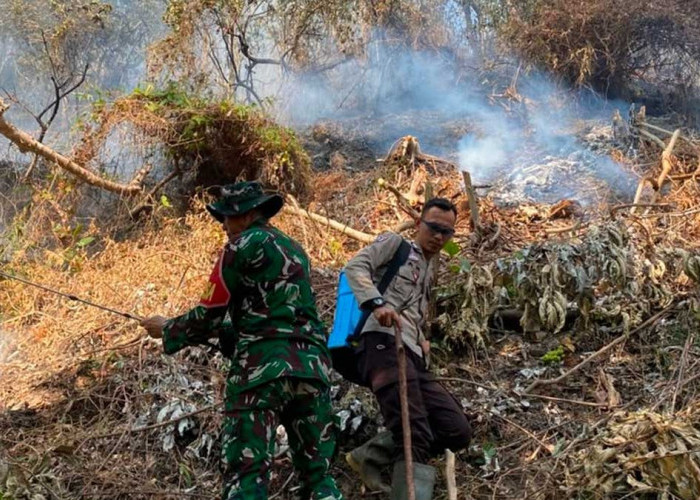 Polsek Merapi, Koramil, dan Warga Berjibaku Padamkan Karhutla di Kaki Bukit Senubut Lahat