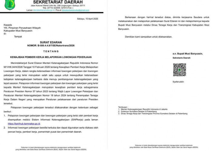 TEGAS! Bupati Muba Minta Seluruh Perusahaan Patuhi Kewajiban Lapor Loker