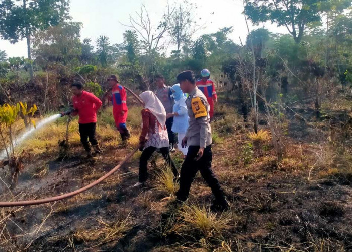 Kepululan Asap di Pinggir Jalan Lintas: Aksi Sigap Personel Polsek Kota Agung Padamkan Kebun Kopi