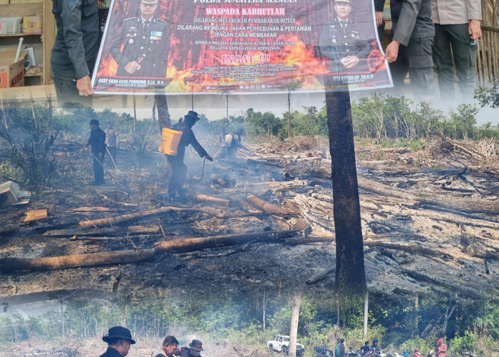 Personel Satbrimob Polda Sumsel Batalyon B Pelopor Berjibaku Tangani Kemunculan Titik Api