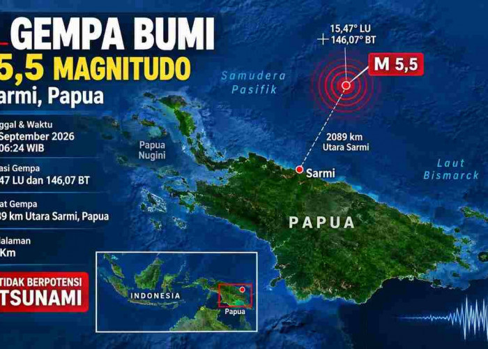 Gempa M 5,5 Guncang Sarmi Papua Dini Hari, BMKG Ungkap Lokasi dan Kedalamannya