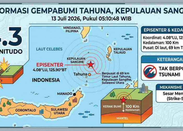 Gempa Magnitudo 4,3 Guncang Kepulauan Sangihe Pagi Ini, BMKG: Tak Berpotensi Tsunami
