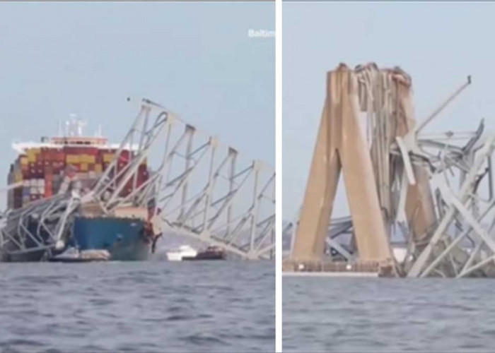 Jembatan Baltimore Ambruk Ditabrak Kapal Cargo, Mobil dan Puluhan Orang Terjun ke Sungai
