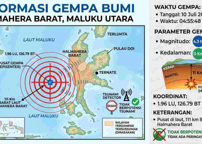 Gempa Magnitudo 4,3 Guncang Halmahera Barat Pagi Ini, BMKG: Tak Berpotensi Tsunami
