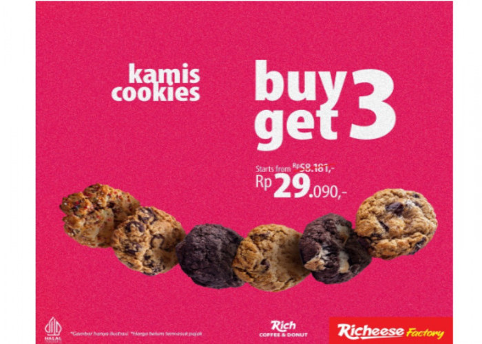Ada Kamis Cookies di Richeese Factory, Nikmati Promo Buy 3 Get 3 Setiap Pembelian Cookies Varian