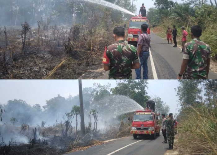 Personel Satbrimob Polda Sumsel Batalyon B Pelopor Padamkan Titik Hotspot di Desa Pelawe Mura