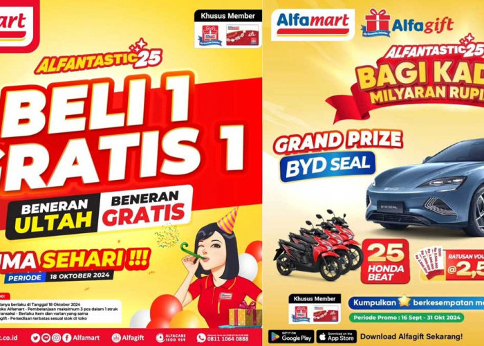 BENERAN ULTAH, Alfamart Banjir Promo Beli 1 Gratis 1, Cuma Hari Ini 18 Oktober 2024, Bisa Dapat Mobil Listrik