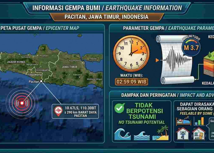 Gempa Magnitudo 3,7 Guncang Pacitan Pagi Ini, Tak Berpotensi Tsunami