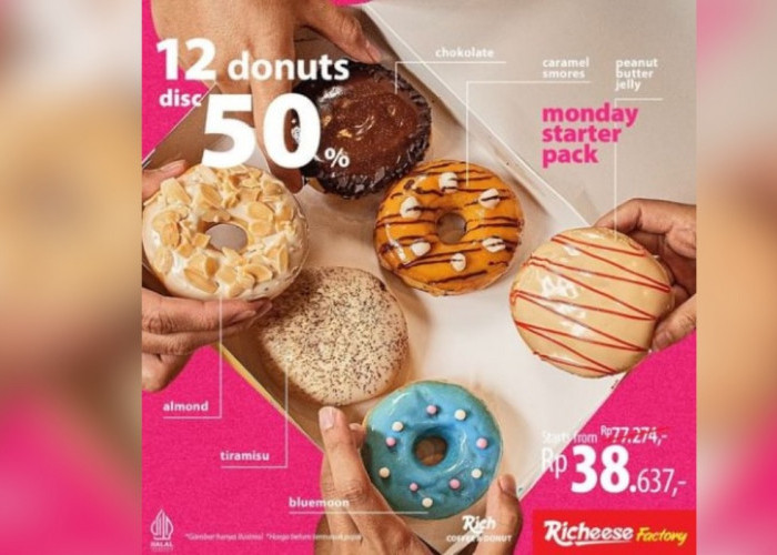 Promo Monday Starterpack, Dapatkan Discount 50 Persen Setiap Pembelian 12 Donut Semua Varian