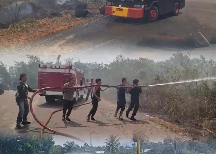 Satbrimob Polda Sumsel Batalyon B Pelopor Kerahkan Mobil Water Cannon Padamkan Kebakaran Lahan