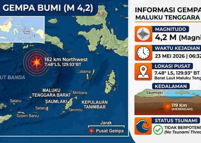 Gempa Magnitudo 4,2 Guncang Maluku Tenggara Barat Pagi Ini, Tak Berpotensi Tsunami