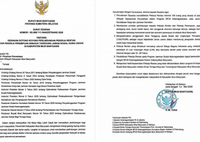 Gerakan Kolaboratif Pemkab Muba, BPJS Ketenagakerjaan dan Dunia Usaha Lindungi Pekerja Rentan
