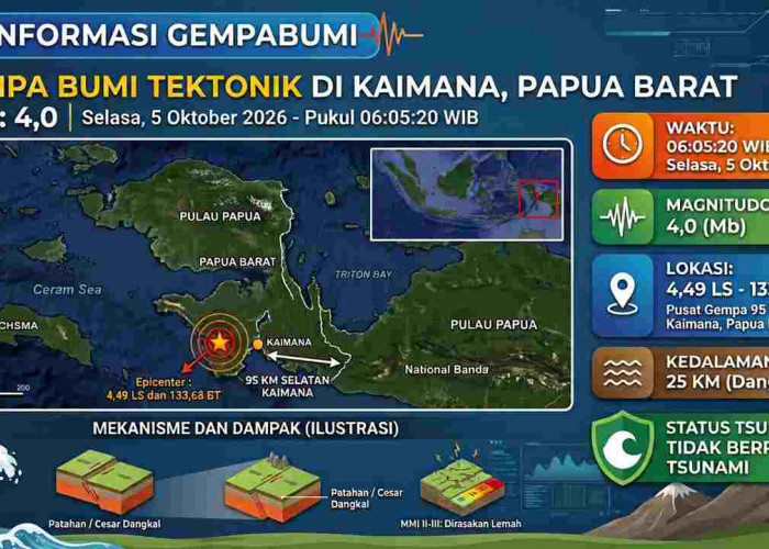 Gempa Magnitudo 4,0 Guncang Kaimana Papua Barat Pagi Ini, BMKG: Tak Berpotensi Tsunami