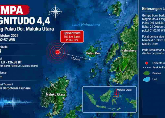 Gempa Magnitudo 4,4 Guncang Maluku Utara Dini Hari, Cek Kedalaman dan Episentrumnya