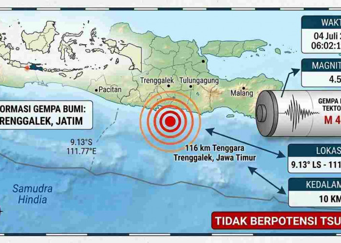Gempa Magnitudo 4,5 Guncang Trenggalek Pagi Ini, Cek Titik Episentrumnya