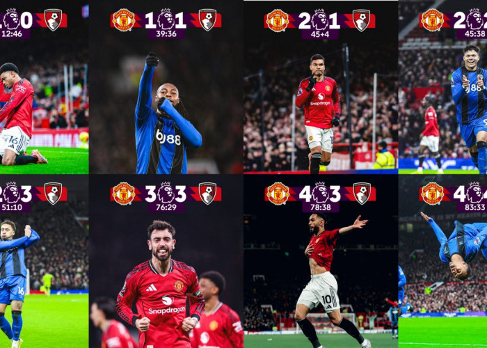 Manchester United 4-4 Bournemouth: Delapan Pemain Mencetak Gol dalam Laga Seru di Old Trafford
