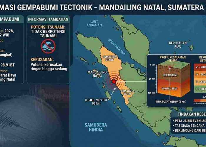 Gempa Magnitudo 4,5 Guncang Mandailing Natal, BMKG: Tak Berpotensi Tsunami