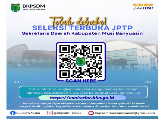 Seleksi Jabatan Sekda Muba Resmi Dibuka, Pendaftaran Secara Online, Ini Website Resminya? 