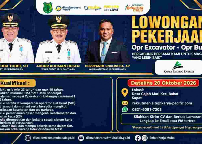 Kabar Baik Warga Muba! Lowongan Operator Excavator dan Bulldozer Dibuka, Cek Syaratnya