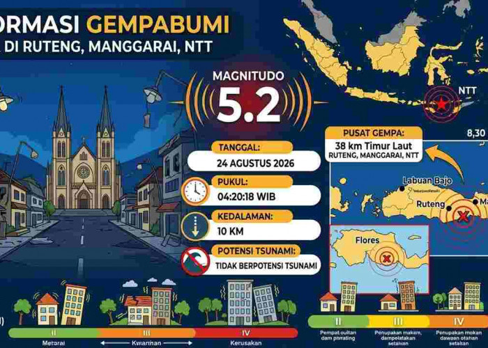Bukan Sekali! Ruteng NTT Diguncang Gempa Beruntun Pagi Ini, Terkuat M5,2