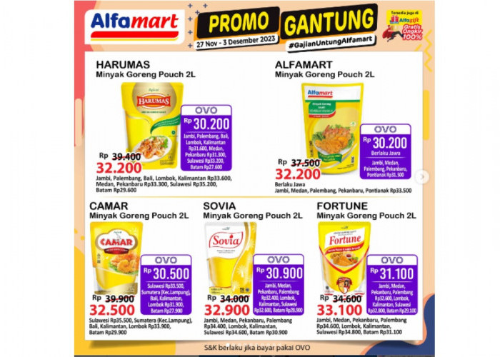 Katalog Promo Gantung Alfamart Dapatkan Minyak goreng ALFAMART pouch 2L Pakai Ovo Rp30.200