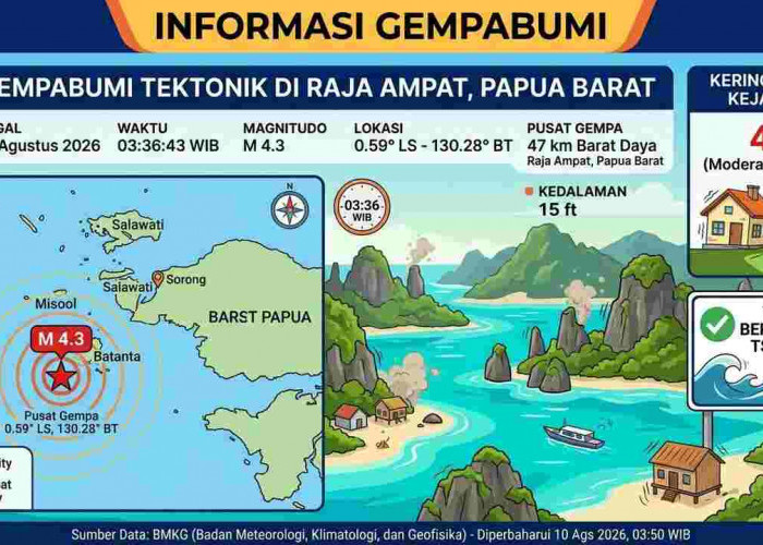 Gempa Magnitudo 4,3 Guncang Raja Ampat Pagi Ini, BMKG: Tak Berpotensi Tsunami