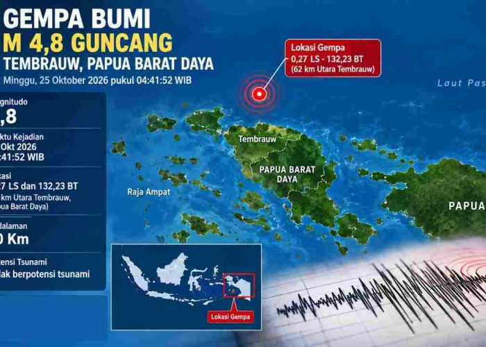 Gempa M 4,8 Guncang Papua Barat Daya Minggu Dini Hari, Cek Data Lengkap BMKG