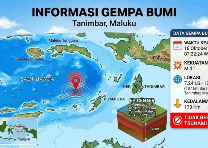 Gempa Magnitudo 4,1 Guncang Tanimbar Maluku Minggu Pagi, Ini Lokasi Episentrumnya