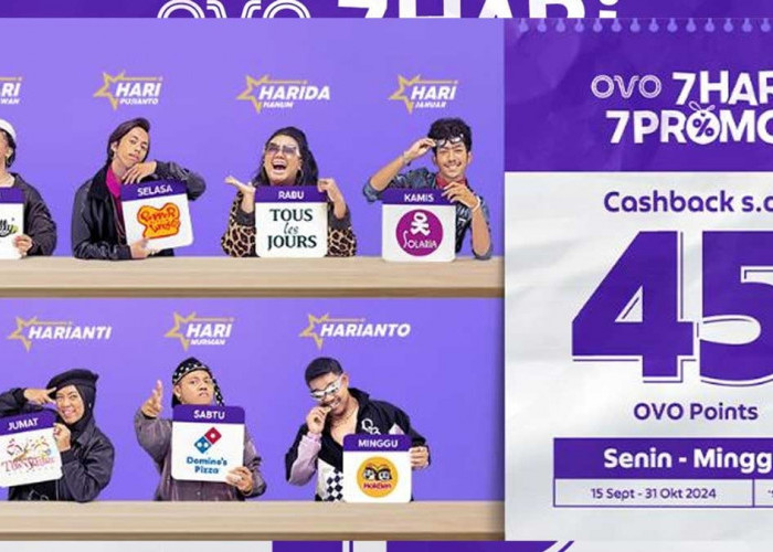 Promo OVO 7 Hari 7 Promo Beda Tempat, Dapat Cashback Rp45 Ribu, Kongkow Tiap Hari Anti Bocos!