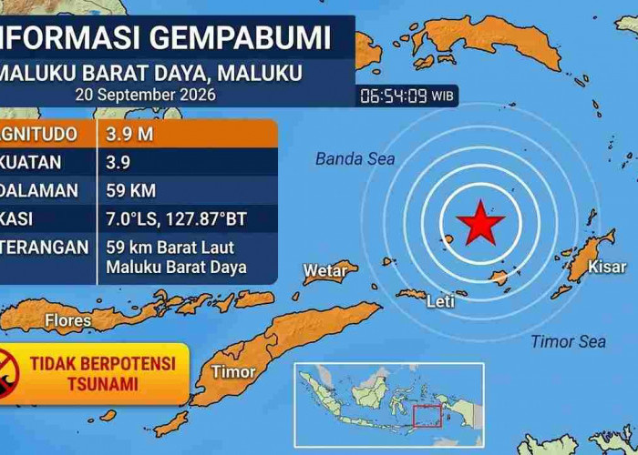 Gempa Guncang Indonesia Minggu Pagi, M3,9 Terdeteksi di Maluku Barat Daya