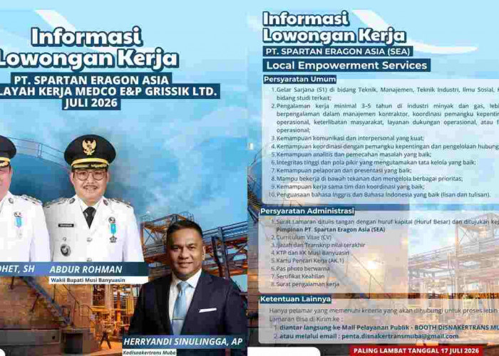Kesempatan Emas! PT Spartan Eragon Asia Rekrut Tenaga Kerja Lokal Muba, Simak Syaratnya