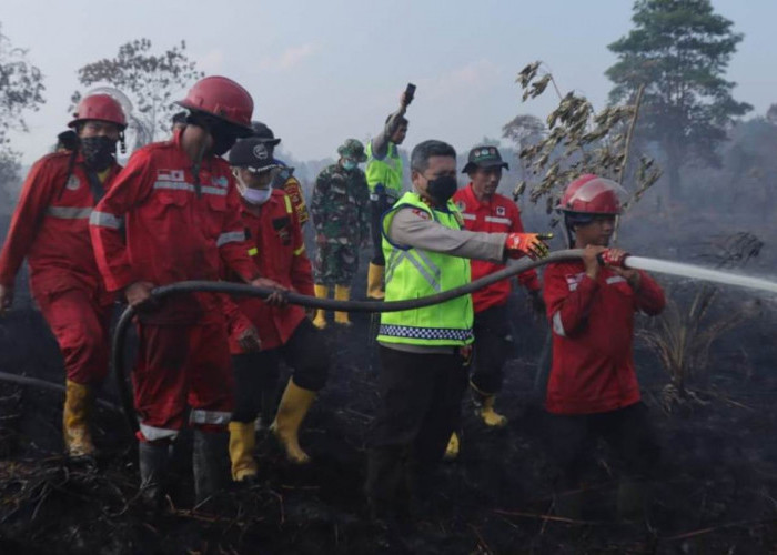 46 Hektar Lahan Gambut di Muba Terbakar, Kapolres Muba Bersama Jajaran Langsung ke Lokasi