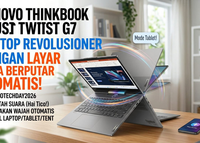 Intip Spesifikasi ThinkBook Plus Twist G7 yang Layarnya Bisa Mengikuti Gerakan Wajah