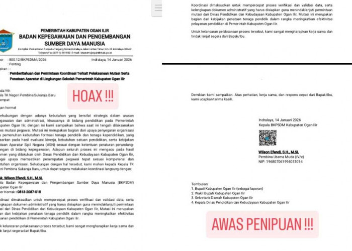 Waspada Penipuan! Beredar Surat Palsu Mutasi Sekolah di Ogan Ilir, BKPSDM Minta ASN Hati-Hati