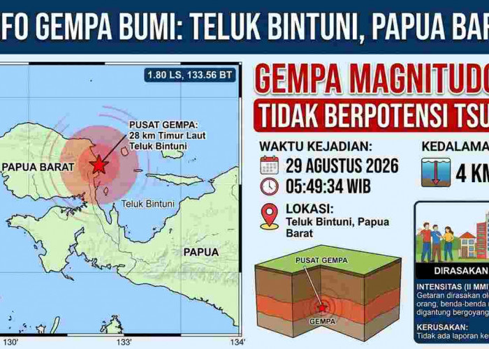 Gempa Magnitudo 4,0 Guncang Teluk Bintuni Pagi Ini, BMKG Pastikan Tak Berpotensi Tsunami