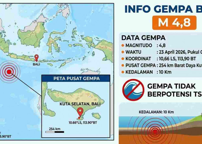 Gempa Magnitudo 4,8 Guncang Kuta Selatan Dini Hari, Tak Berpotensi Tsunami