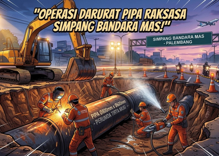 INFO GEMPAR! Perumda Tirta Musi Gercep Perbaiki Pipa Bocor Simpang Bandara Mas, Air Stop Sementara!
